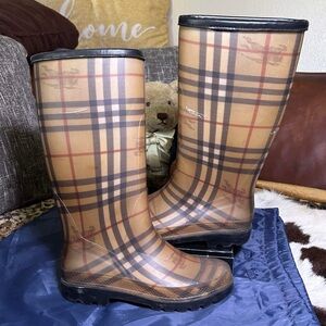 Burberry Tan and Black Plaid Winter Rain Boots
